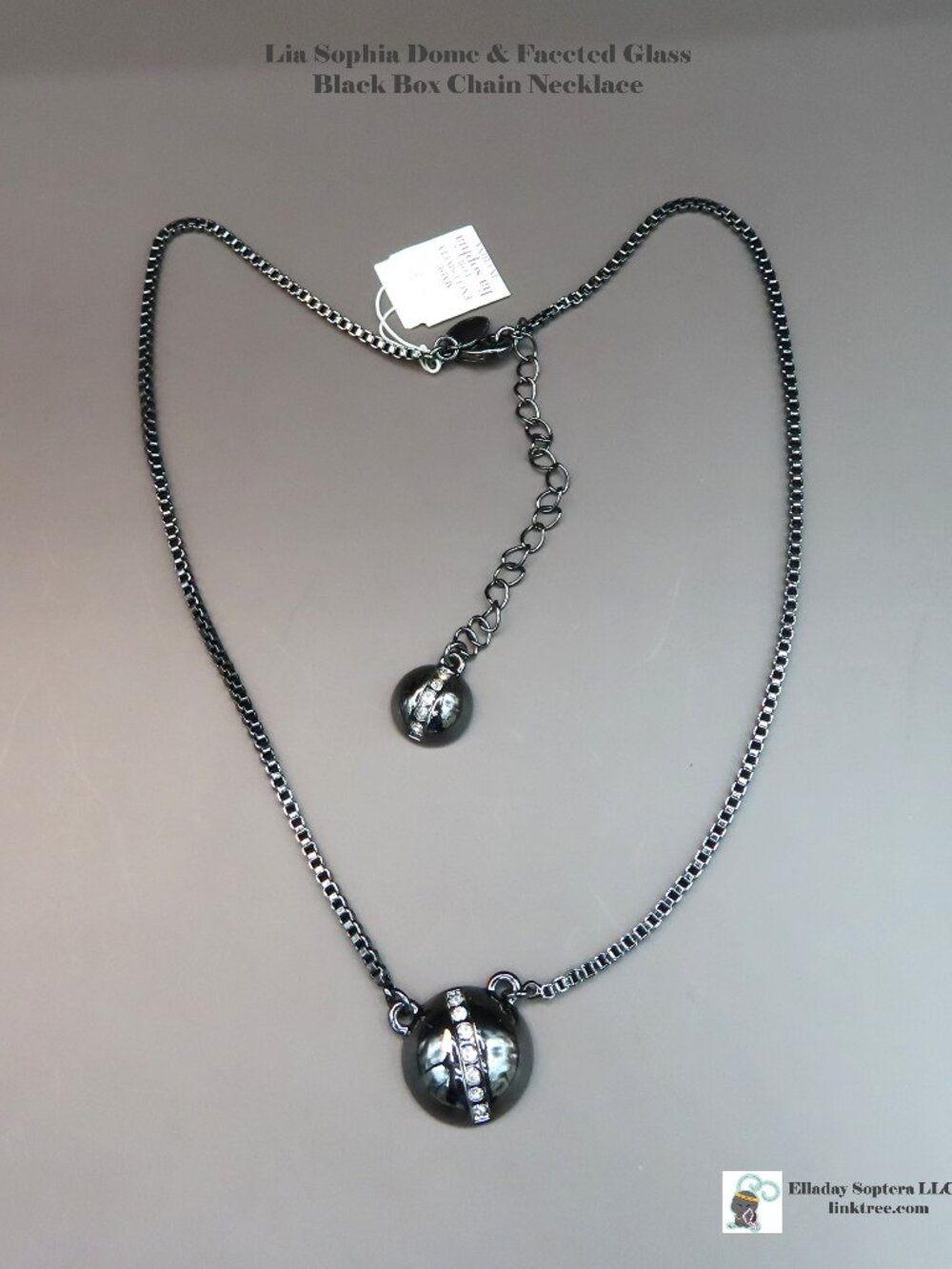 [SALE] Lia Sophia Dome & Faceted Glass Rhinestones Black Box Chain Necklace